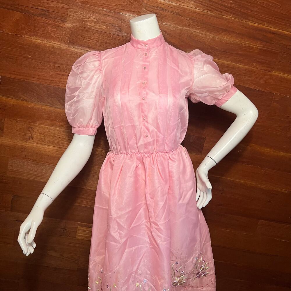 VINTAGE 70s Vicky Vaughn Princess Dress Glam Maximalist Embroidered Skirt Size 7